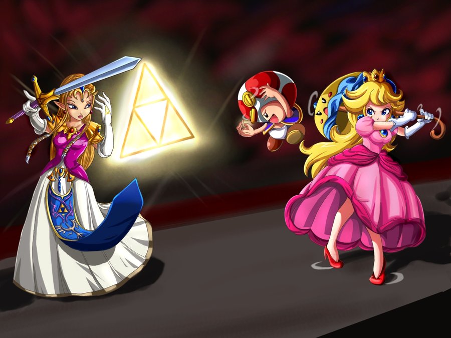 Princesses with Triforce and Toad