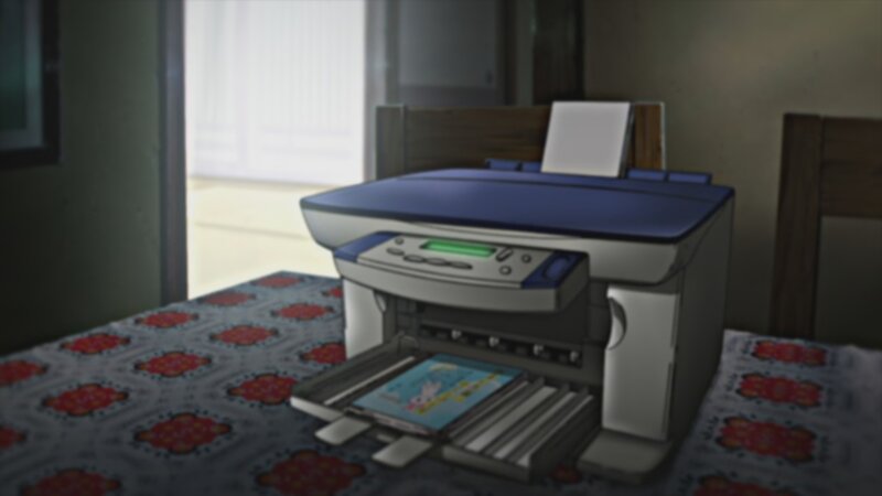 Printer on Patterned Table — Blue