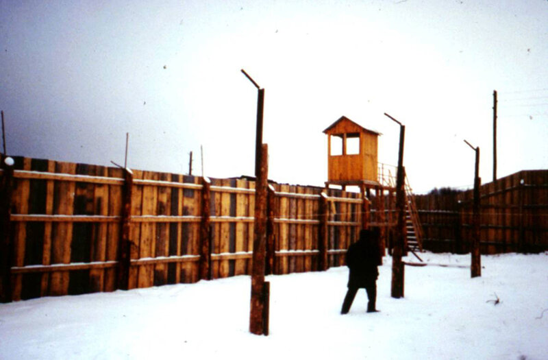 Prison camp with watchtower