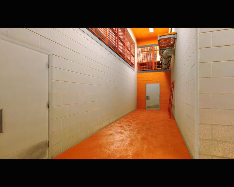 prison corridor with orange floor