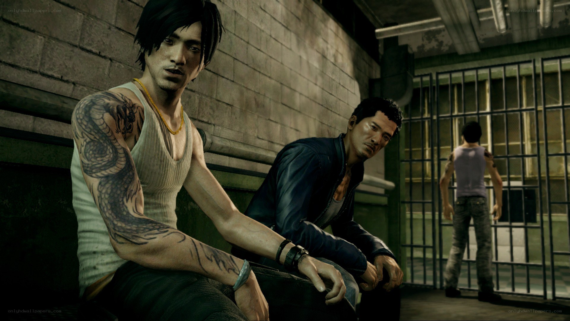 prison scene with three men