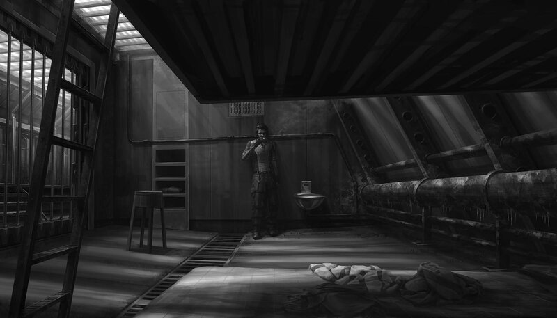 prisoner in a dim cell