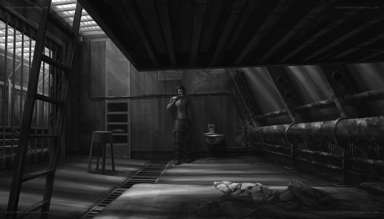 prisoner in a dim cell