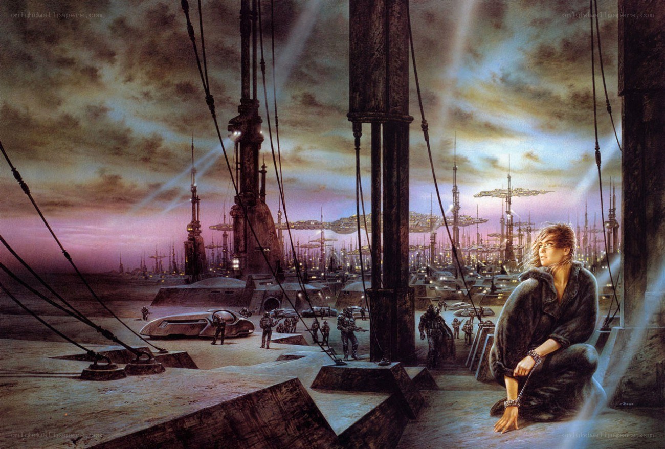 Prisoner on a futuristic platform