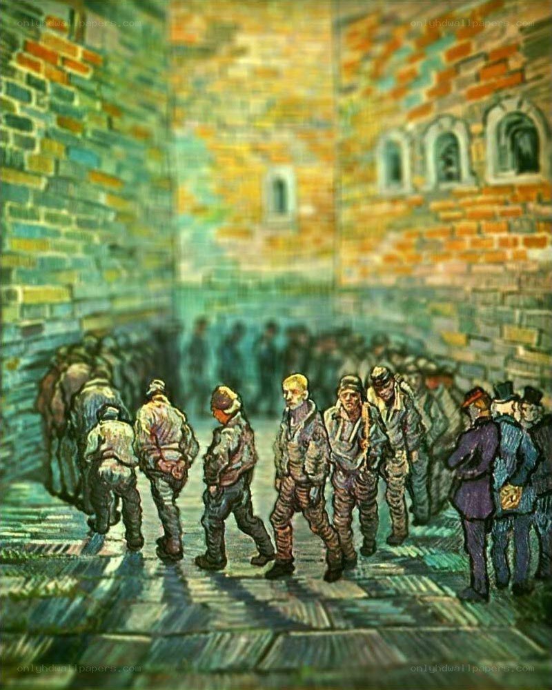 Prisoners in a stone corridor