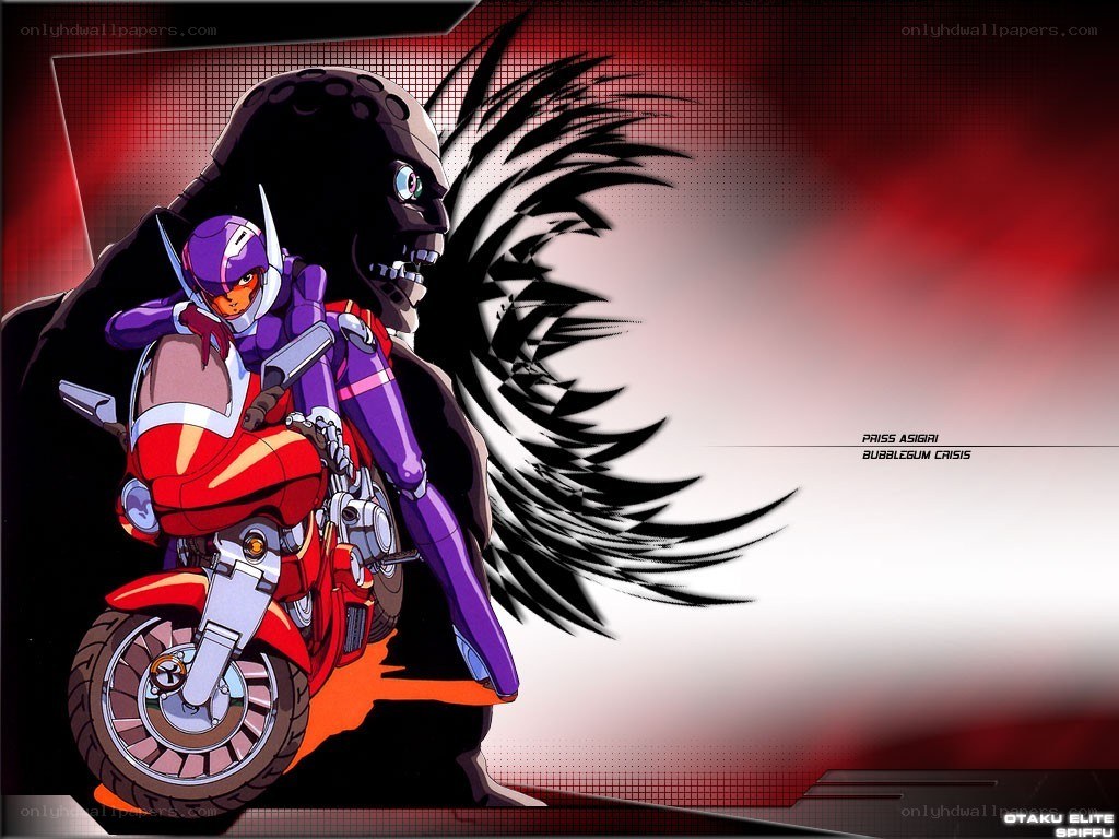 Priss Asigiri on a motorcycle