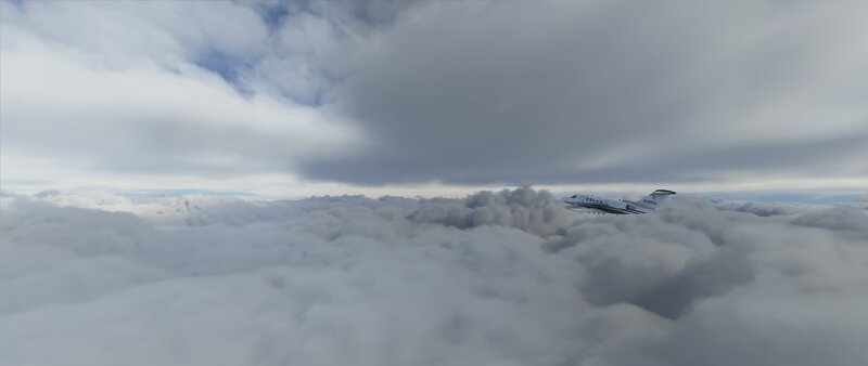 Private Jet Above Clouds — White