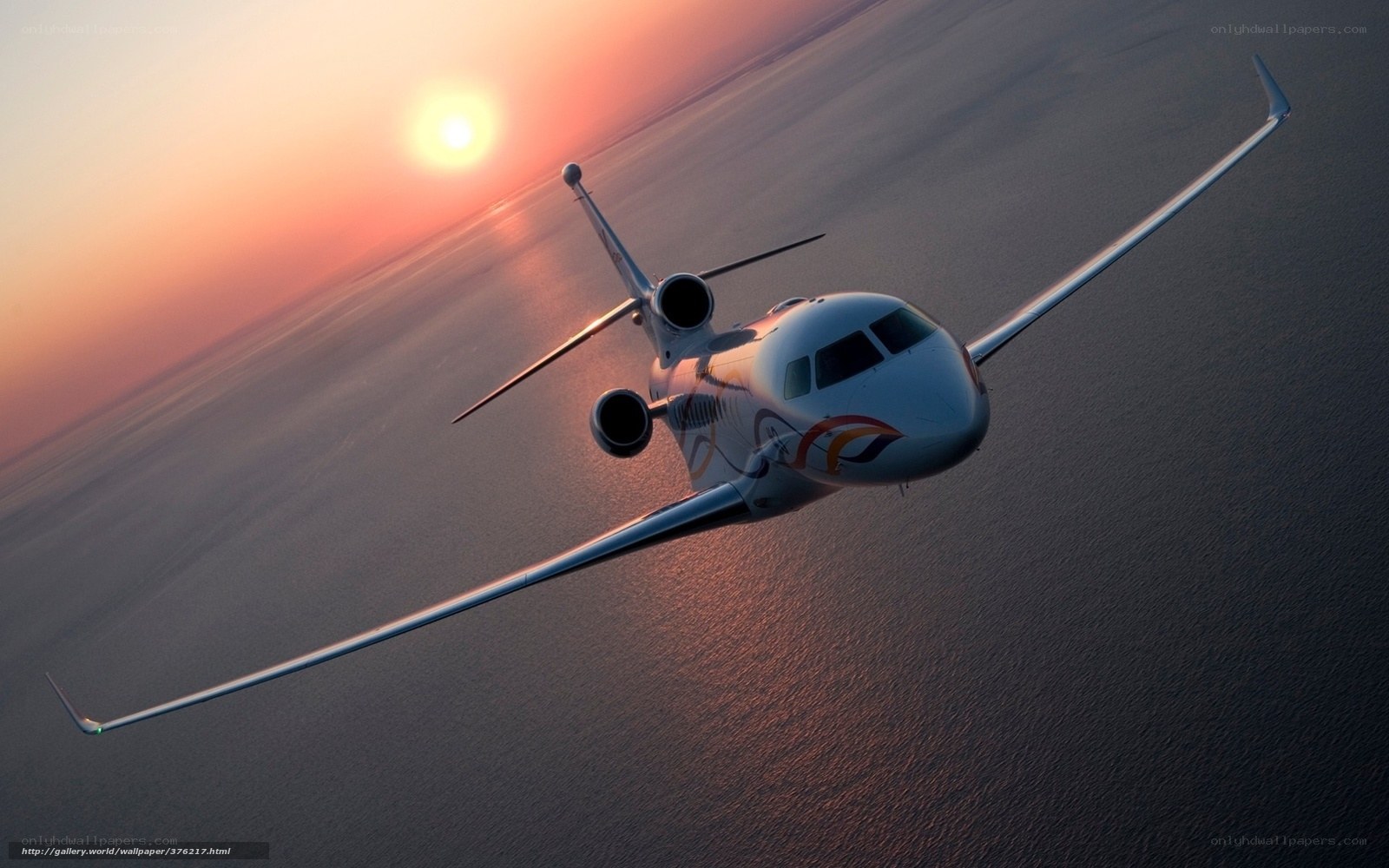 Private jet at sunset