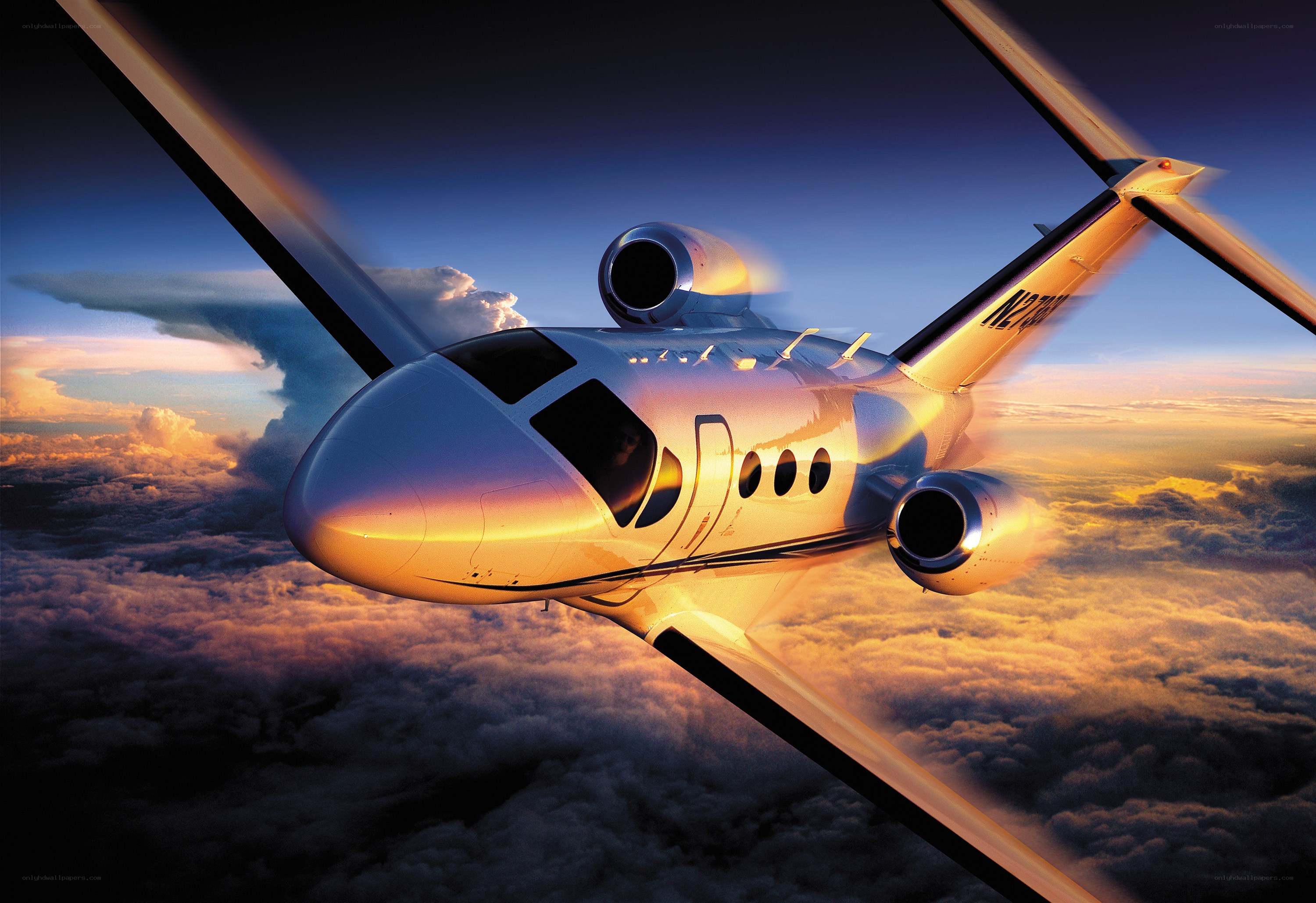 private jet flying above clouds