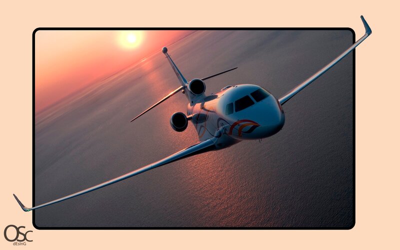 Private Jet Flying over Ocean — Orange