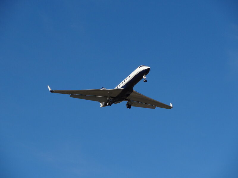 Private Jet in Flight — Blue, Clear