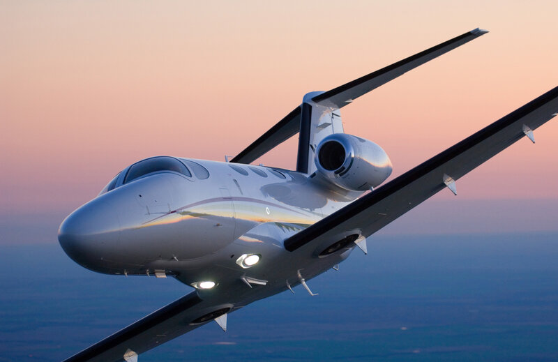 Private Jet in Flight — Pink