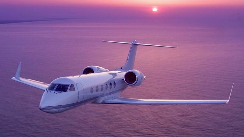Private Jet in Flight — Purple