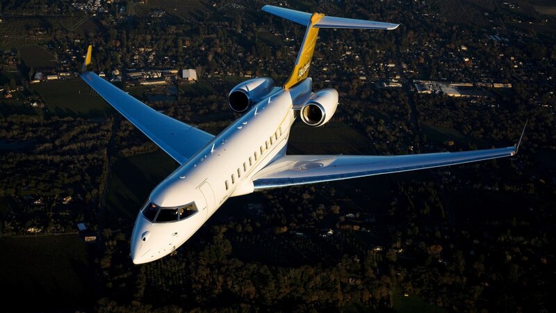 Private Jet in Flight — White, Dramatic, Sunset, Photograph, Aircraft, Trees