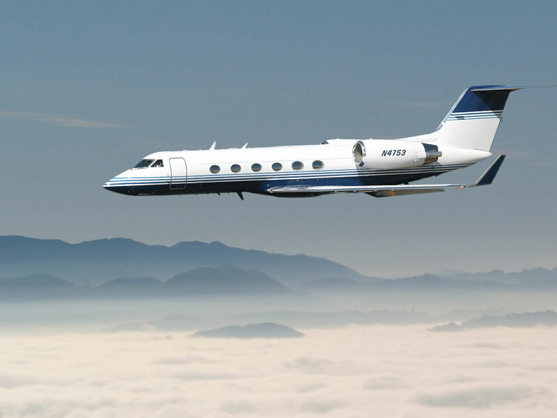 Private Jet in Flight — White