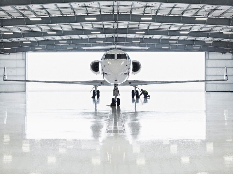 Private jet in hangar