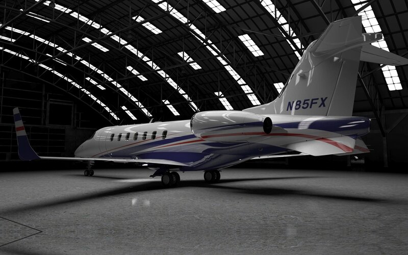 Private Jet in Hangar — White, Dramatic, 3d Render