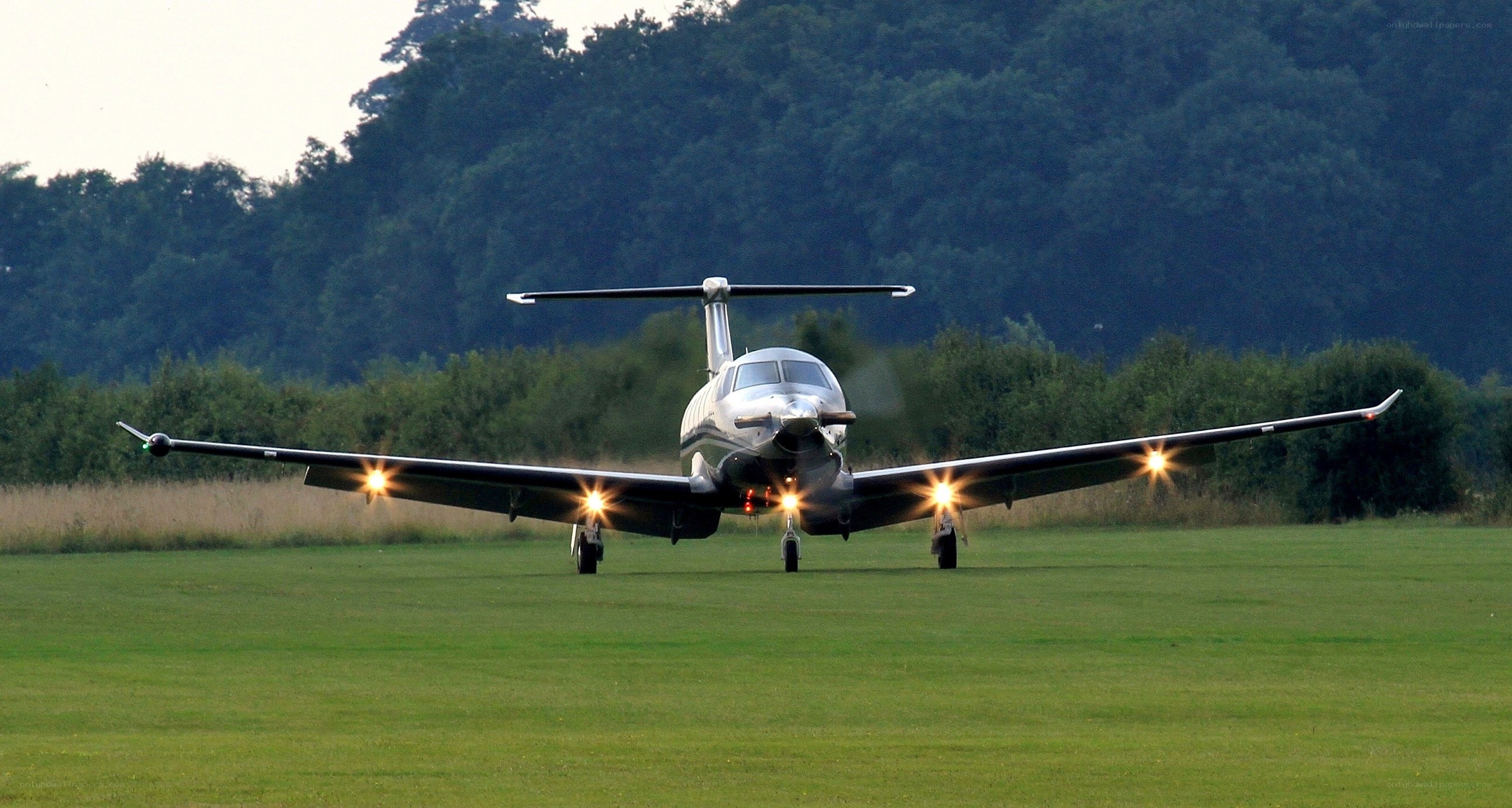 private jet on grass runway