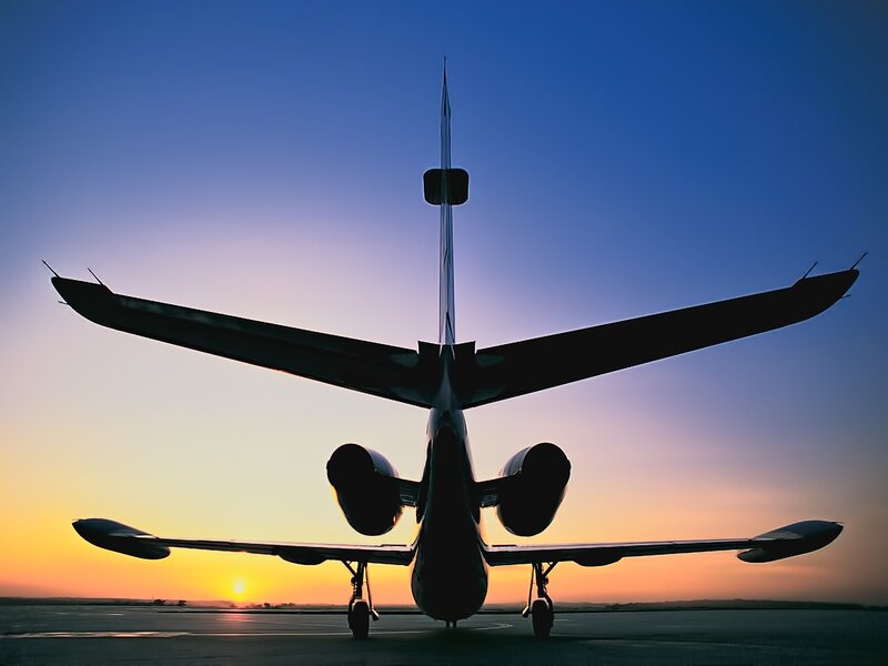 Private Jet on Runway — Blue, Dramatic