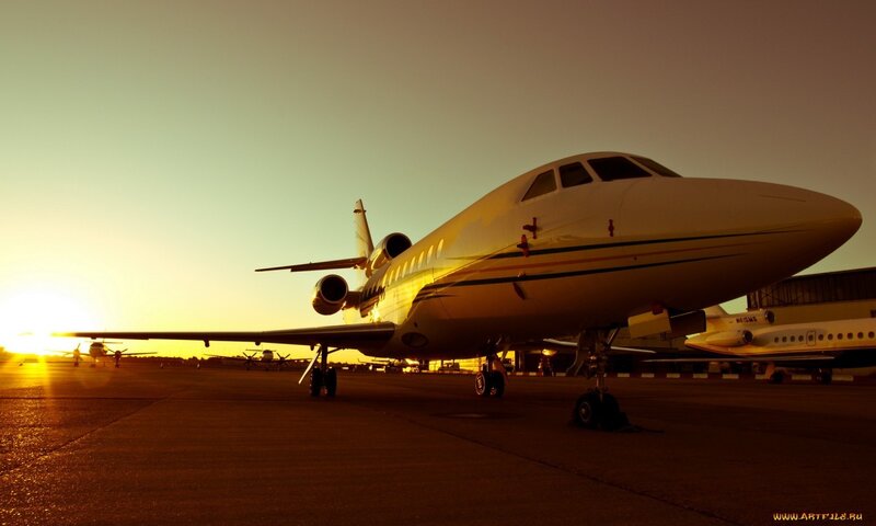 Private Jet on Tarmac — Gold
