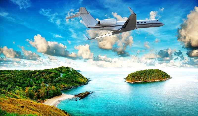 Private Jet over Islands
