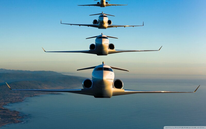 Private Jets in Formation — Blue, Serene