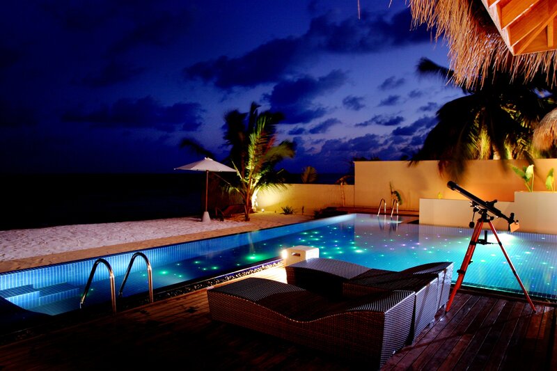 Private Pool at Night — Blue, Serene, Photograph, Telescope