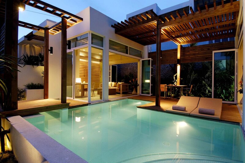 Private Pool at Night — Blue, Serene