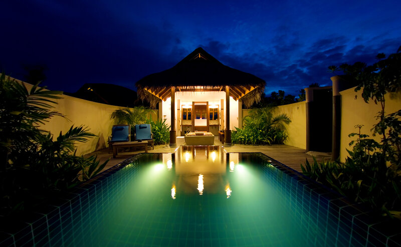 Private Pool Villa at Night — Blue