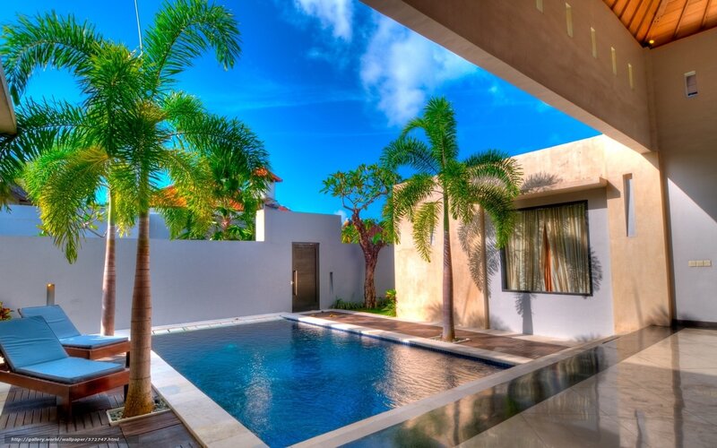Private Pool with Lounge Chairs — Blue, Serene, Afternoon