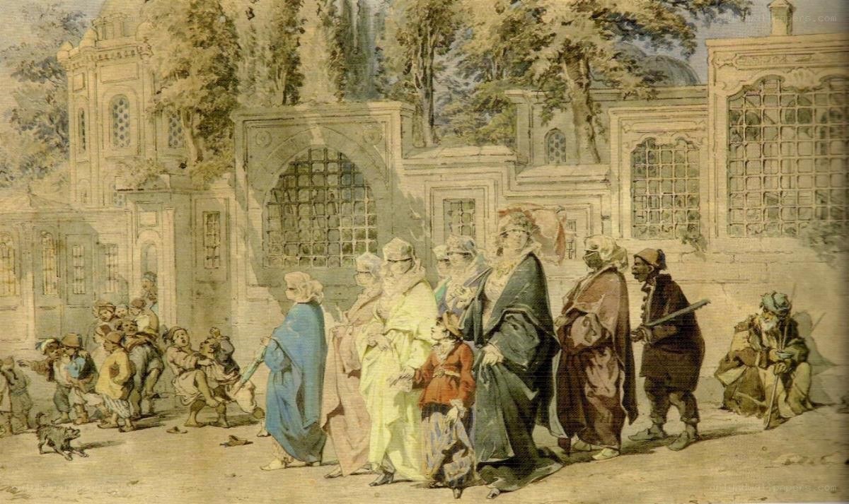 Procession outside a palace