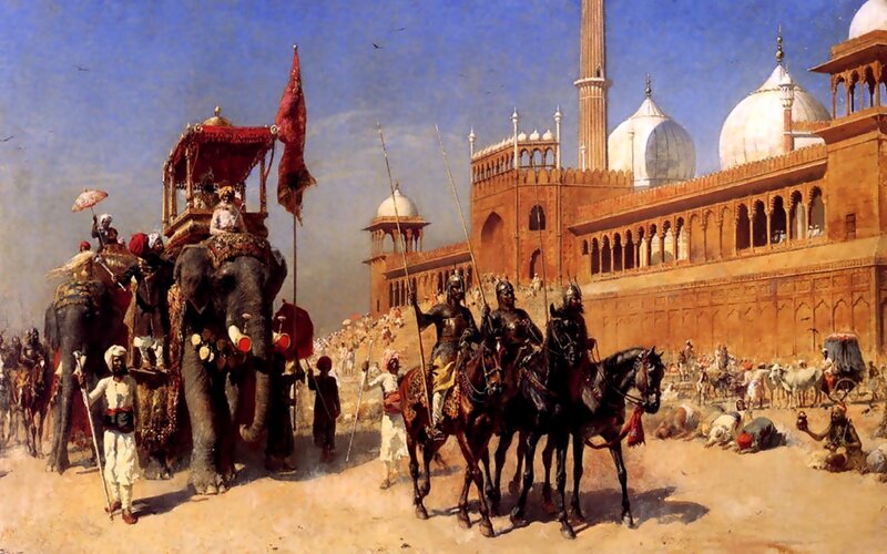 Procession with elephants and soldiers