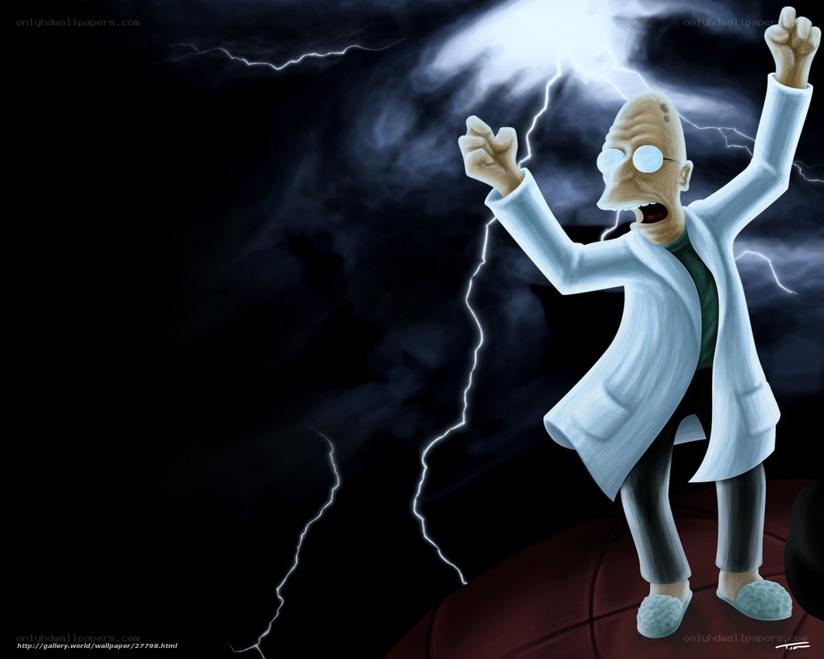 Professor Farnsworth in storm