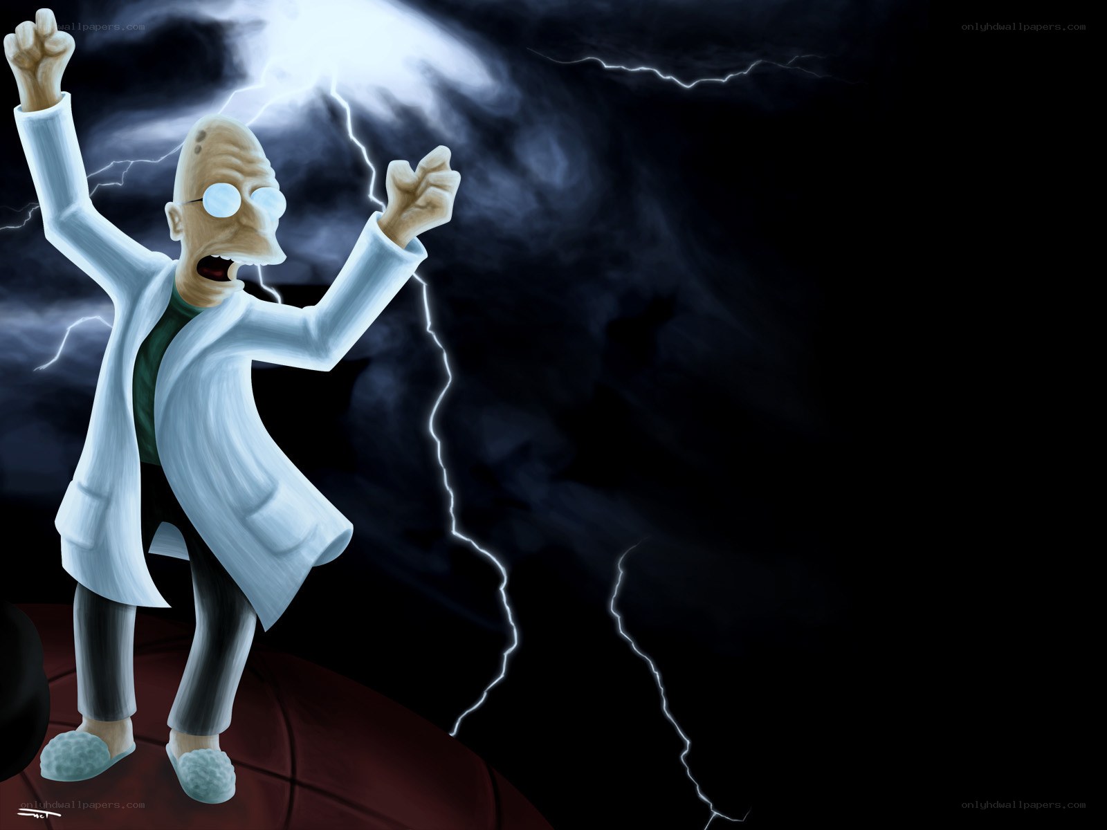 Professor Farnsworth with lightning