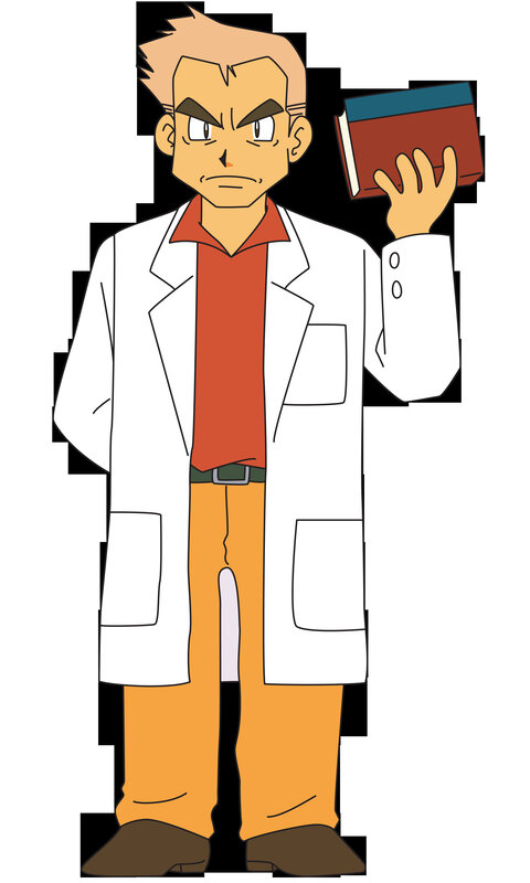 Professor Oak holding a book