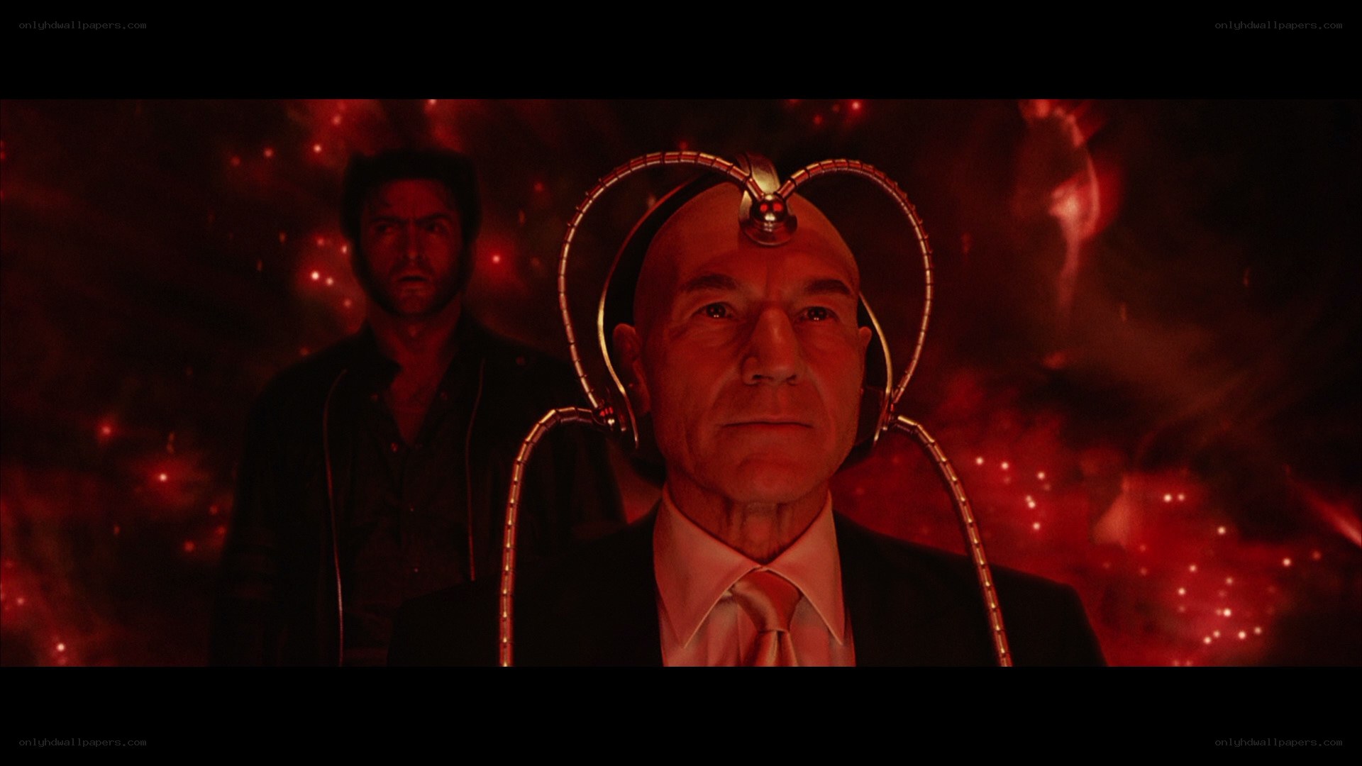 Professor X in a red-lit scene