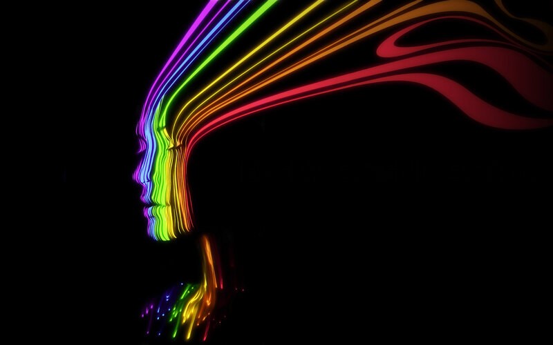 Profile of a Person — Black, Abstract, Digital Art, Rainbow Light Trails