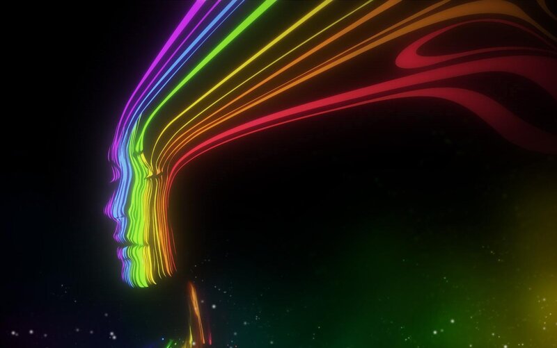 Profile of a Person — Black, Abstract, Digital Art, Rainbow Lines