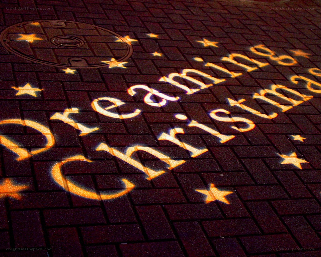 projected christmas message on pavement