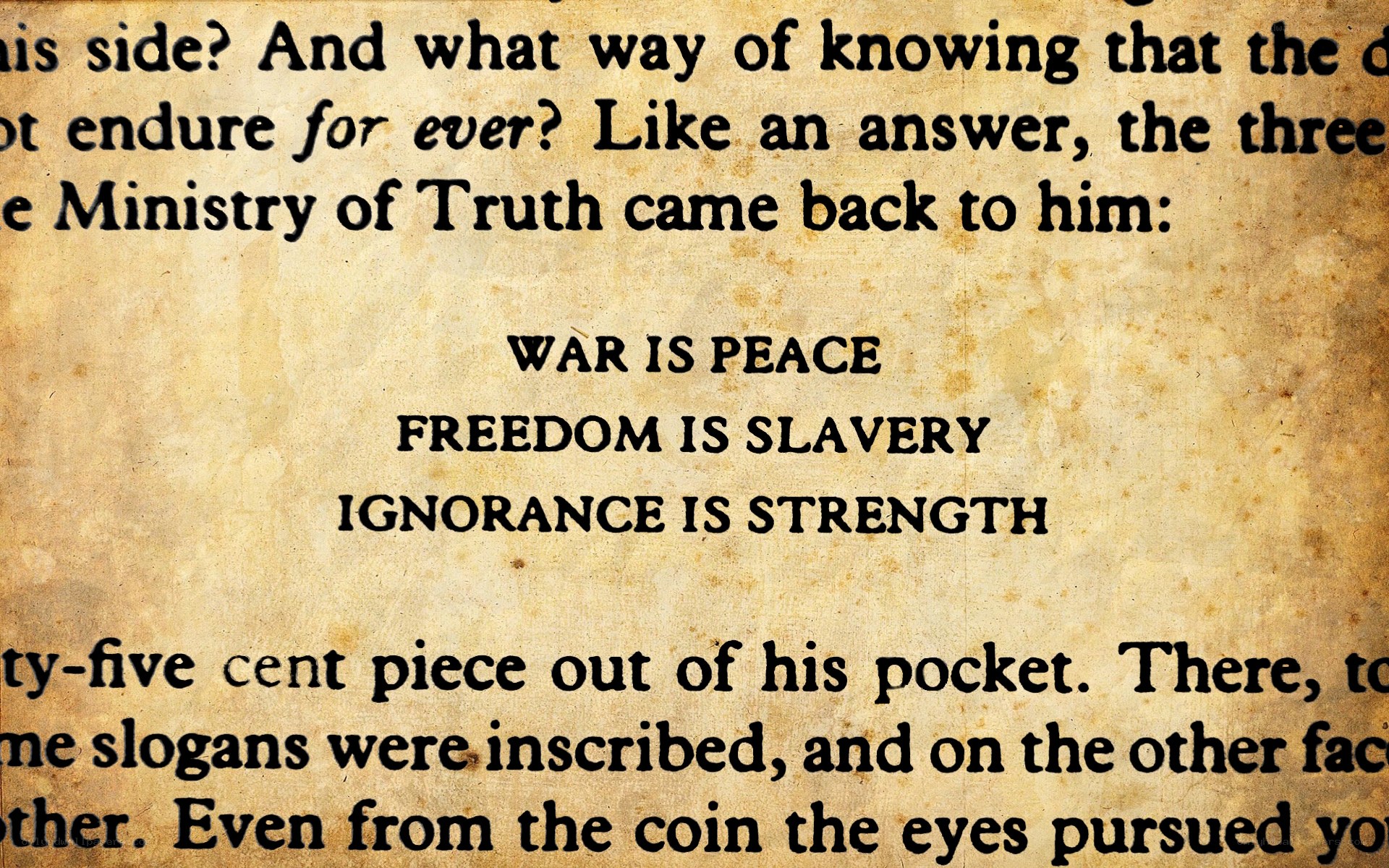 propaganda slogans on aged paper