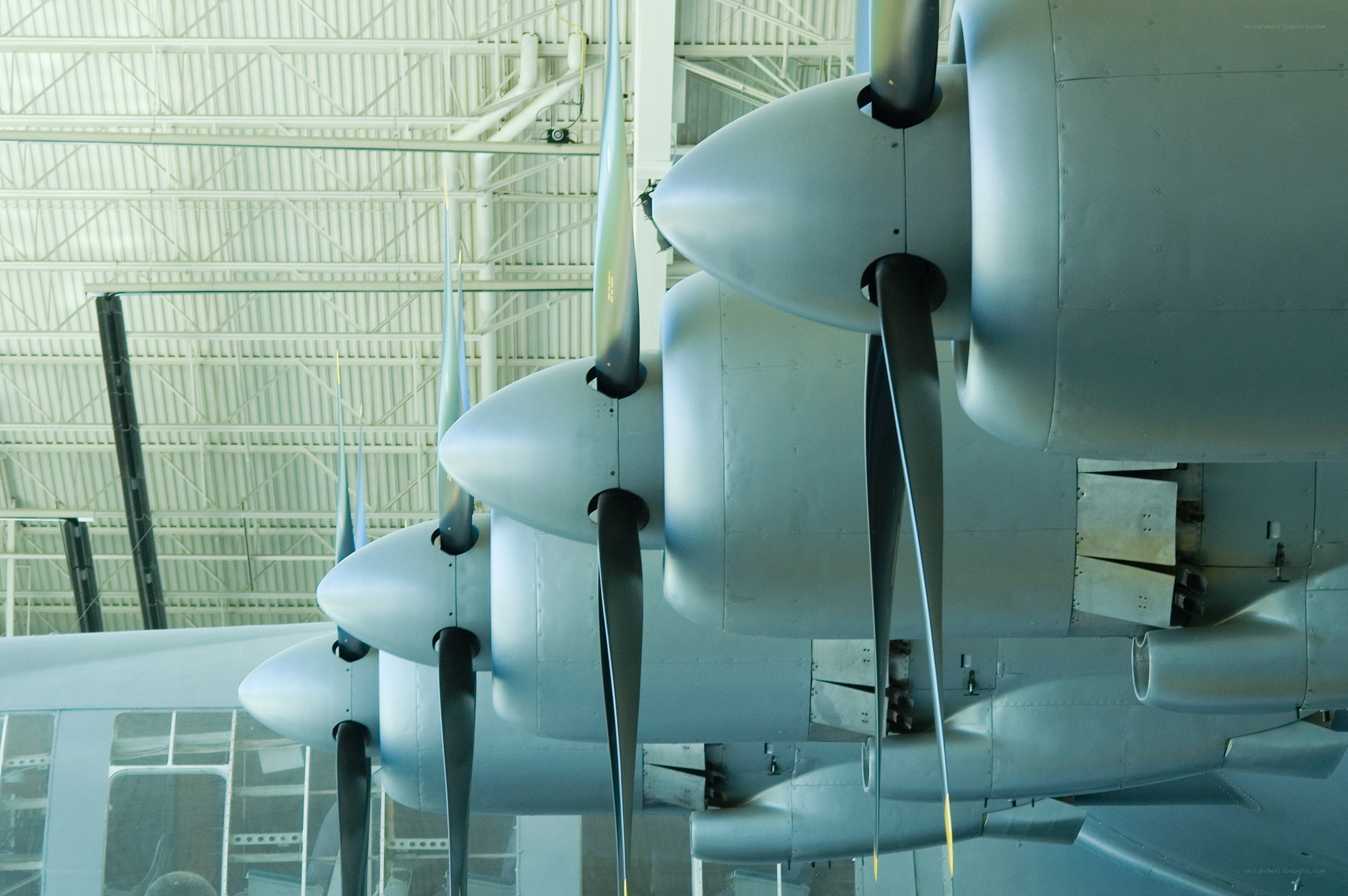 propeller aircraft engines in hangar