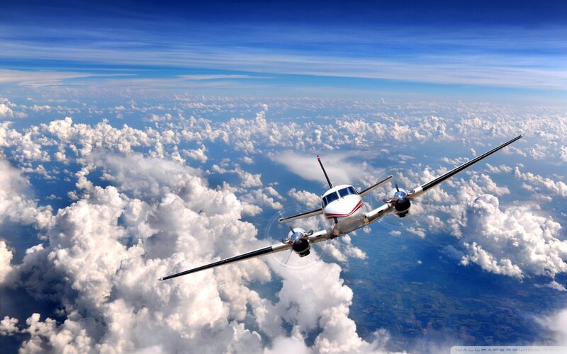 Propeller Airplane — Blue, Serene, Afternoon, Photograph, Clouds