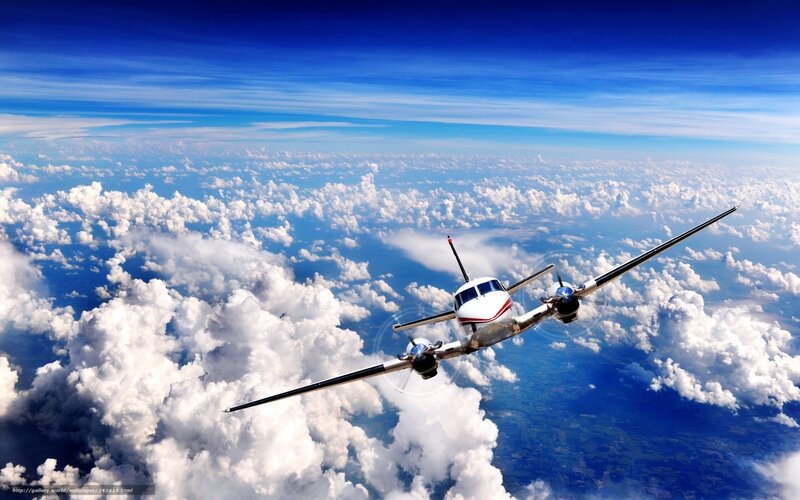 Propeller Airplane Flying — Blue, Serene, Afternoon, Photograph, Clouds
