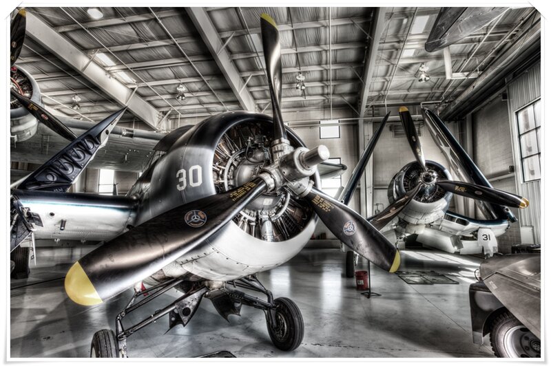 Propeller Airplane in Hangar