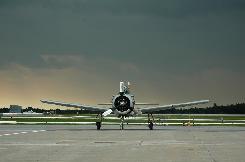 Propeller Airplane on Tarmac — Gray
