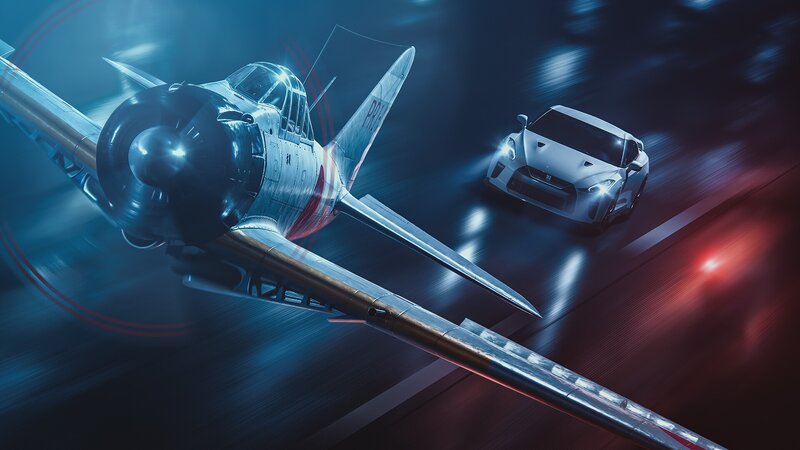 Propeller Plane and Car