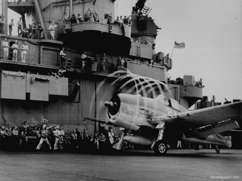 Propeller Plane on Aircraft Carrier