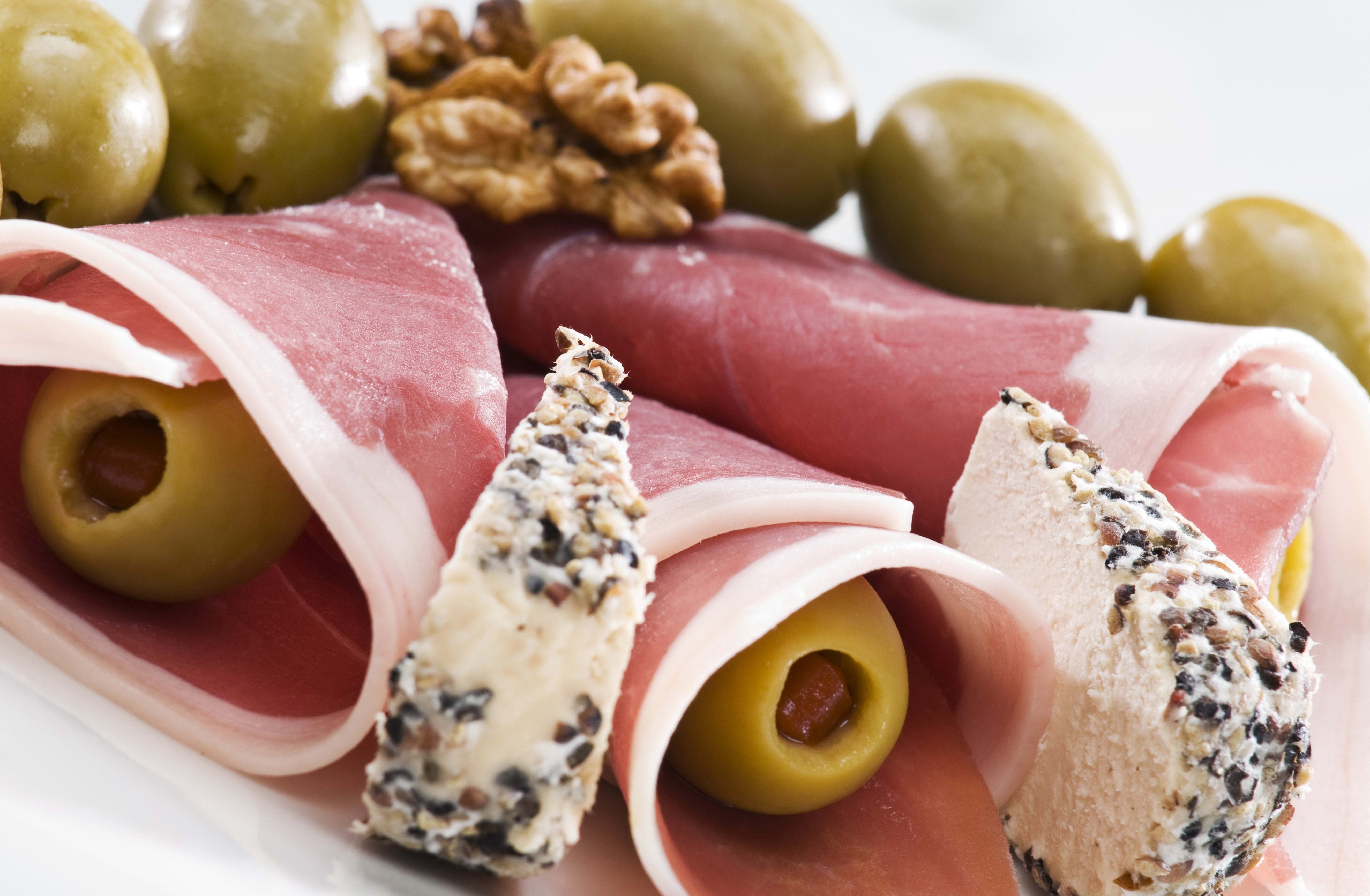 Prosciutto with olives and cheese