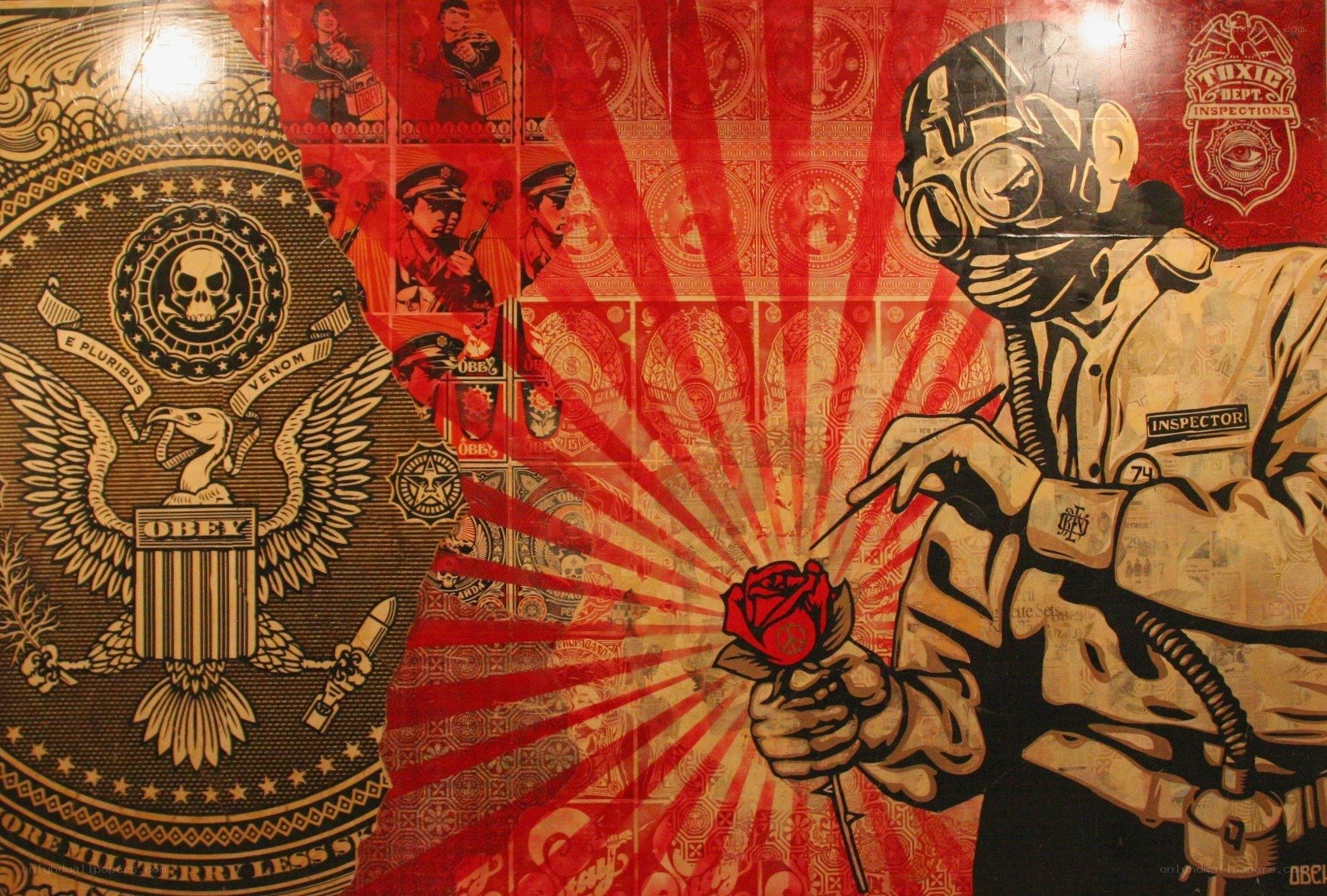 Protest art with gas mask