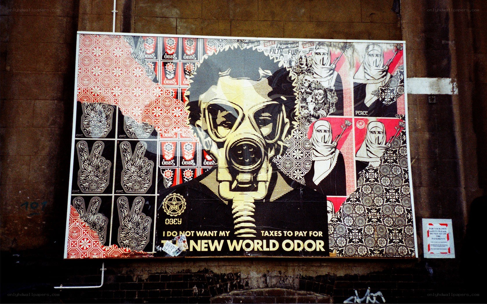 Protest art with gas mask